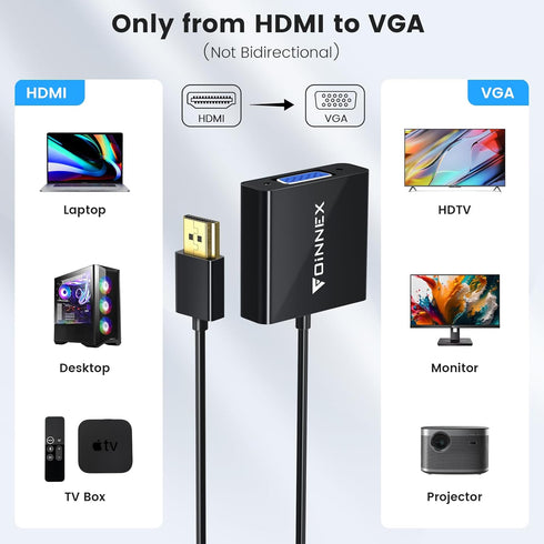 FOINNEX HDMI to VGA Adapter, HDMI to VGA Converter HDMI Male to VGA Female Adaptador for Computer, Desktop, Laptop, PC, Monitor, Projector, HDTV, ...