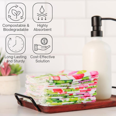 Reusable Paper Towels Washable Roll (12”x10”) - Soft, Absorbent 100% Cotton Flannel Papertowels - Reusable Dish Cloths w/Cardboard Roll - Kitchen ...