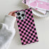 Rectangle Pink Checkered Phone Case for iPhone 15 Pro (6.1in) Cute Checkerboard Checker Flag Print Glossy Slim Trendy Rectangled Edge Strong Shock...