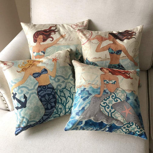 ULOVE LOVE YOURSELF Ocean Theme Throw Pillow Case Mediterranean Style Cotton Linen Mermaid Square Cushion Covers 18 X 18 Inch Nautical Pillow Cove...