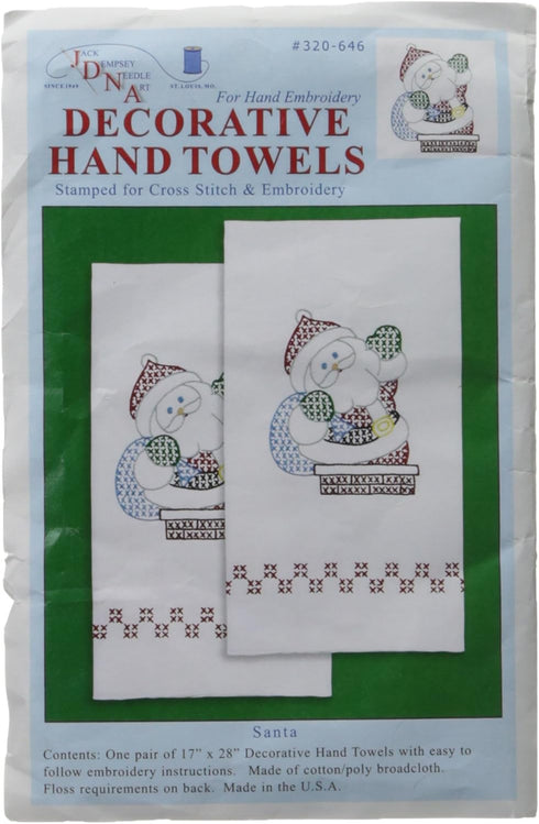 Jack Dempsey Needle Art Jack Dempsey Stamped Decorative Hand Towel Pair 17"X28", Santa...