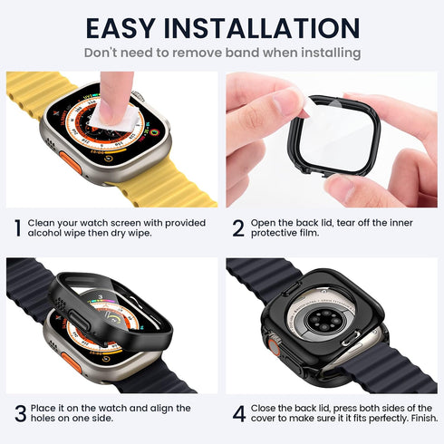 Tensea (2 in 1) for Waterproof Apple Watch Ultra 2/Ultra Screen Protector Case 49mm Accessories, iWatch Protective PC Face Cover Built-in Tempered...