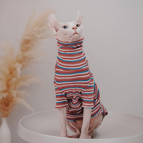 Vintage Stripes Sphynx Hairless Cat Cute Breathable Summer Cotton T-Shirts Pet Clothes,Round collar vest Kitten Shirts sleeveless, Cats & Small Do...