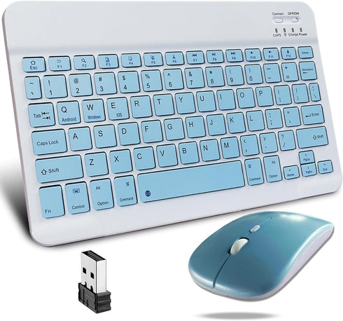Wireless Bluetooth Keyboard and Mouse Mice Set Dual Rechargeable (Blue)...