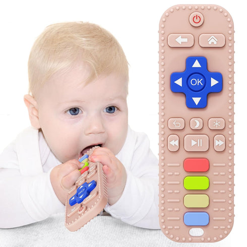 USLAI Baby Teething Toy (TV Remote Shape) - Food Grade Silicone Chew Toy for Babies 3-24 Months - BPA-Free Teether for Soothing Gums - Pink...
