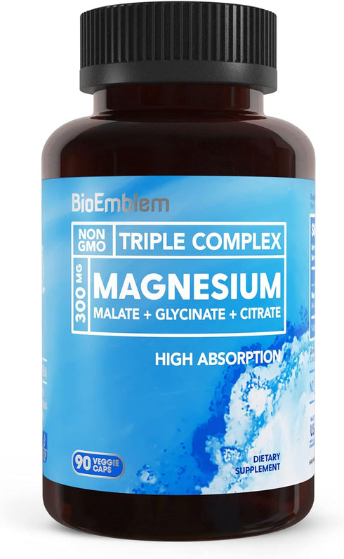 BioEmblem Triple Magnesium Complex | 300mg of Magnesium Glycinate, Malate, & Citrate for Muscles, Nerves, & Energy | High Absorption | Vegan, Non-...