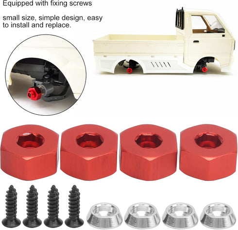 VGEBY 4pcs Wheel Hub Hex Adapter, 5mm to 12mm Hex Combiner RC Model Car Parts Fit for D12 1/10 RC Trucks(Red) Car Model Accessory 1/16 Rc Wheels a...