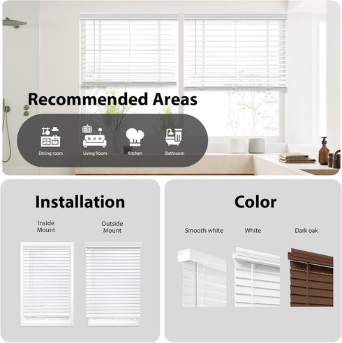 DEZ FURNISHINGS Cordless 2" Faux Wood Blind, 33" W x 64" H, Dark Oak...