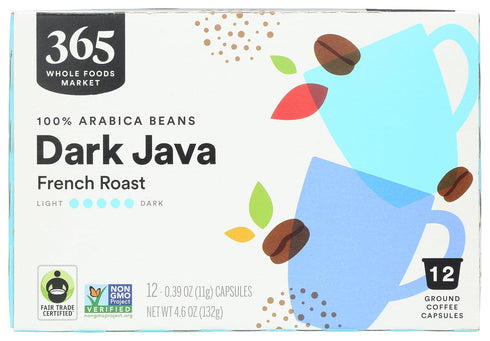 365 by Whole Foods Market, Dark Java Coffee Pods, Dark French Roast, 100% Arabica Beans, 12 Count...