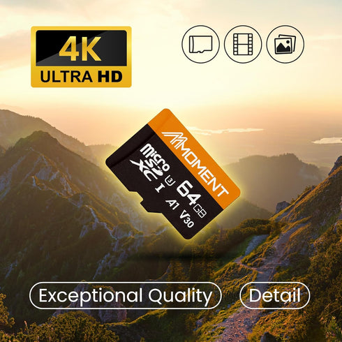 MMOMENT 64GB Micro SDXC Card, A1, UHS-I, U3, V30, Class10 Compatible, Read Speed Up to 95 MB/s,Write Speed Up to 35 MB/s, SD Adapter Included...
