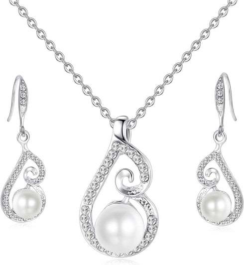 1920s Faux Pearl Jewelry Set for Women Necklace and Earrings Pendant Necklaces Sets for Wedding Gifts...