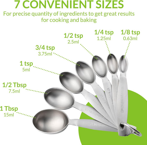 Spring Chef Stainless Steel Measuring Spoons Set of 7, Oval Metal Teaspoon & Tablespoon Measuring Spoons - Nesting Kitchen Gadgets For Baking & Co...