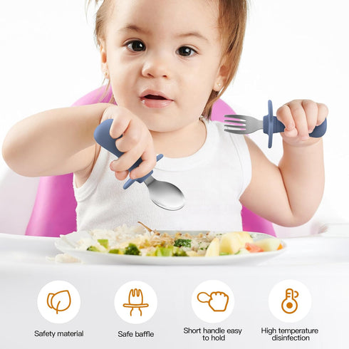 2 Pcs Toddler Utensils Forks and spoons set, Stainless Steel Childrens Silverware for Safe flatware Metal Kids Cutlery set with Round Handle, BPA ...
