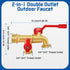 Boltigen Brass Outdoor Double Taps Water Faucet, 3/4 GHT Wall Mounted Garden Water Ball Valve Splitter, Frost-Proof Outside Spigot Faucet for Outd...