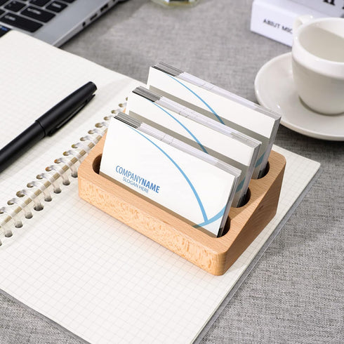 Wood Business Card Holder Desk 3 Grids Wooden Business Card Display Stand for Office and Home(3 Packs)...