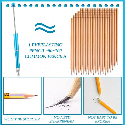 Ctosree 14 Pcs 14 Colors Beadable Pencil Inkless Everlasting Pencil DIY Bead Eternal Pencil Reusable Erasable Writing Pencil for Kids Students Gif...