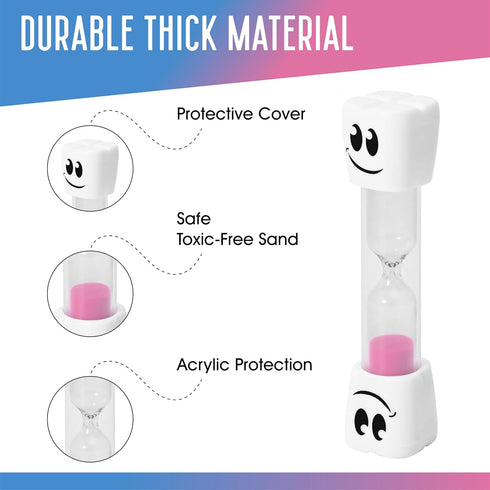 2 Minute Toothbrush Sand Timer for Kids - Set of 2 Small Blue and Pink Smiley Hourglass...