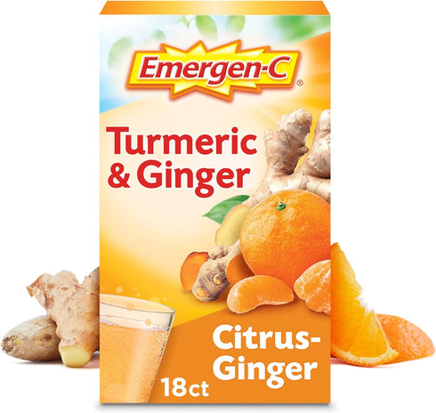 Emergen-C Citrus-Ginger Fizzy Drink Mix, Turmeric and Ginger, Immune Support, Natural Flavors with High Potency Vitamin C, 18 Count...