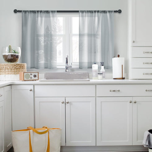 MRTREES Sheer Tier Curtains Grey 24 inch Length Kitchen Tiers Transparent Voile Sheers Short Bathroom Window Curtain Panels Cafe Curtains Light Fi...