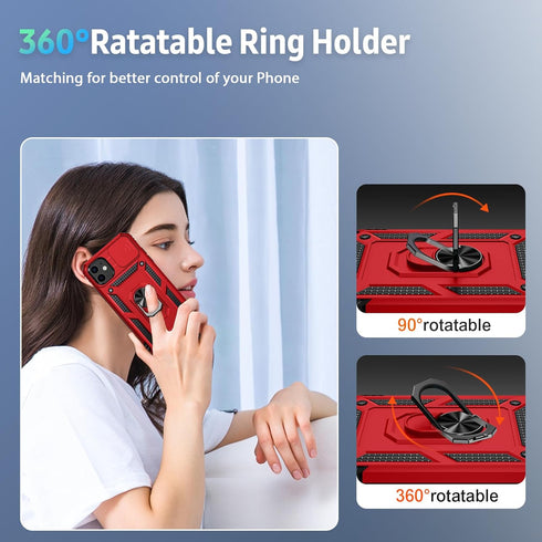 for iPhone 12 Mini Case with Slide Lens Cover, HD Screen Protector, Military Grade Drop Protection, Magnetic Rotated Ring Holder Kickstand Phone C...