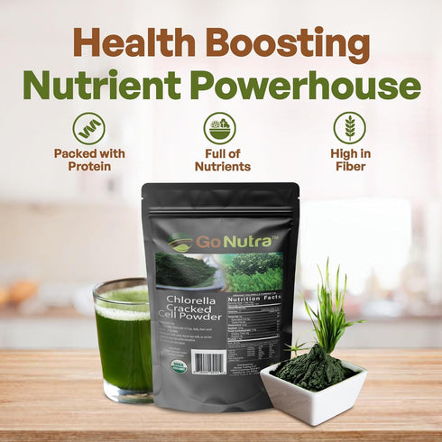 Go Nutra - Chlorella Powder, Pure Greens Powder with Vitamins, Minerals, and Antioxidants, All Natural Greens Superfood Powder, Chlorella Cracked ...