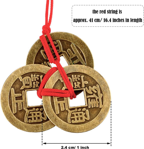 Boao Chinese Fortune Coins Feng Shui I Ching Good Luck Coins Traditional Brass New Year Favor with Red String for Wealth and Success, 5 Styles(20 ...