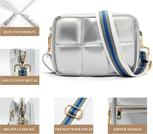 NAARIIAN Quilted Crossbody Bag for Women Puffer shoulder bag Guitar strap padded handbag designer trendy dupes soft purse...
