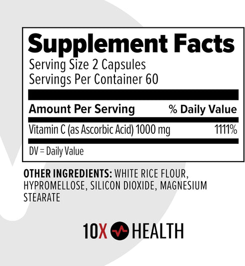 10X Health Vitamin C Supplement - Immune Support Supplement with Vitamin C 1000mg Also Known as Ascorbic Acid - Great for Tissue Recovery & Overal...