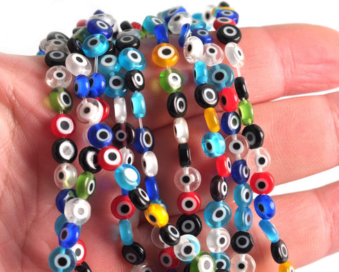 60pcs Evil Eye Beads Colorful Glass Turkish Evil Eye Spacer Beads Handmade Flat Round Lampwork Beads for Jewelry Making Business...