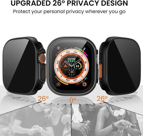 Tensea (2-in-1) for Waterproof Apple Watch Ultra 2/Ultra Screen Protector Case 49mm, iWatch Protective PC Face Cover Built-in Privacy Tempered Gla...