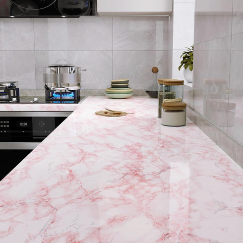 LACHEERY Marble Contact Paper Pink White Marble Peel and Stick Countertop Contact Paper for Countertops Waterproof Marble Wallpaper for Walls Bath...