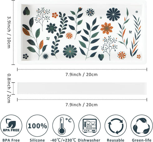 2PCS Bathroom Vanity Tray, 7.9” Silicone Floral Pattern, Elegant Organizer for Kitchen Countertop, Bedside, Toiletries, Soap Dispenser, Jewelries,...