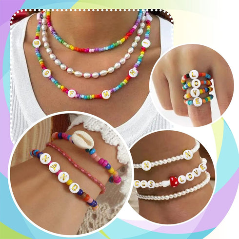 TOAOB 1000pcs White Acrylic Letter Beads 4x7mm Round Alphabet Beads Gold Letter A to Z Beads with Elastic String for DIY Jewelry Making Friendship...