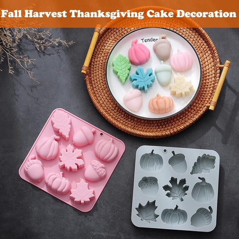 OURASHERO 2 Pack Fall Harvest Thanksgiving Chocolate Molds Autumn Pumpkin Acorn Maple Leaves Silicone Molds Fall Candy Resin Baking Mold Soap Mold...
