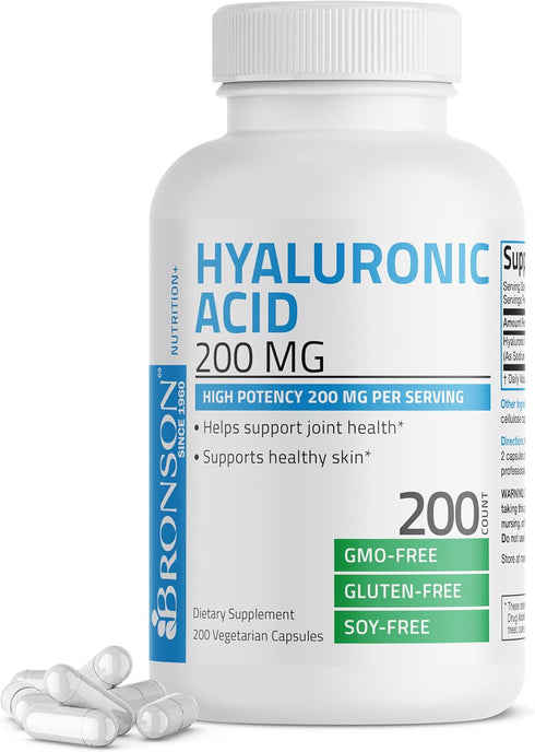 Bronson Hyaluronic Acid 200 MG High Potency Joint Health & Healthy Skin Support, Non-GMO, 200 Vegetarian Capsules...