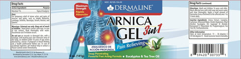 DERMALINE Arnica 3 in 1 Gel, Eucalyptus, Tea Tree Oil, Vitamin E - Fast Acting and Absorbing, Pain Relief...