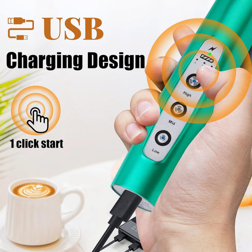 Nahida Turquoise Milk Frother Wand for Coffee Frother Handheld with Stand Electric Whisk with 3 Heads 3 Speeds Drink Mixer Coffee Frother Foam Mak...