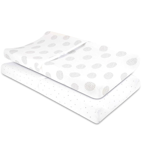 Changing Pad Covers - Cradle Sheets 2-Pack - 100% Jersey Cotton for Baby Boy or Baby Girl (Grey Dottie)...