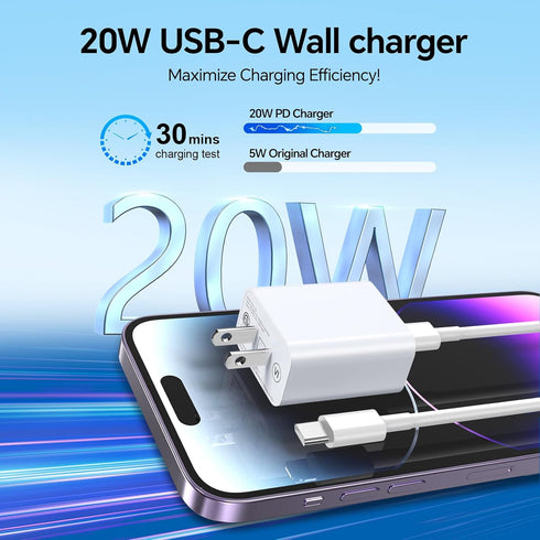 Phone Charger Fast Charging,MFi Certified 2-Pack 20W USB-C Wall Charger for Appple with 1-Pack 6/10FT Fast Charging Type-C to Liightning Cable for...