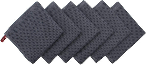 Mia'sDream Natural Cotton Tidy Dish Cloths Rags, Waffle Weave Towels, Soft and Absorbent Kitchen Hand Towel Washcloths, 12x12 inch 6 Pack (Dark Gr...