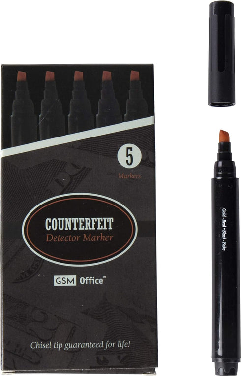 Counterfeit Money Bill Detector Pens, Markers - Detects Fake Currency - 5 Pack...