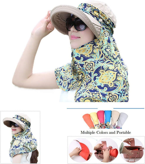 Roll Up Wide Brim Sun Visor UPF 50+ UV Protection Sun Hat with Neck Protector...