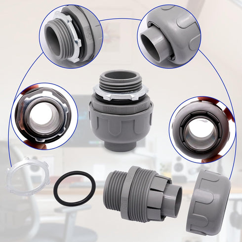Non-Metallic Liquid Tight Conduit Connector, Flexible Conduit Fittings Electrical PVC Fittings (1 inch, 5pcs)...