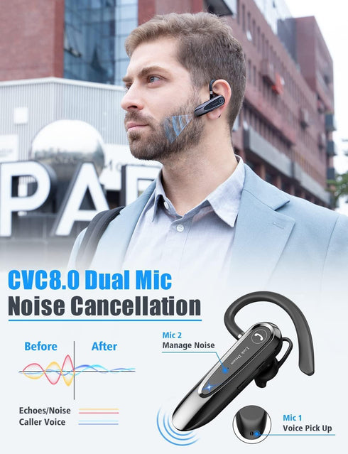 Link Dream Bluetooth Earpiece Wireless CVC8.0 Headset for Cell Phone Dual Mic Noise Canceling Handsfree Phone Earpiece with Mute 20Hrs Talk Time 1...