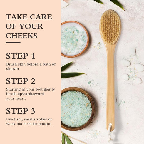 Bamboo Long Handle Back Scrubber Brush,Dry Body Scrubber for Dry Skin, Blood Circulation, Cellulite Treatment,Dry Brush Suitable for All Kinds of ...