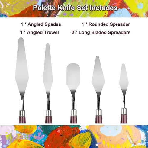 Palette Knife Set, 5 Pieces Stainless Steel Spatula Palette Knives Painting Accessories Art Supplies for Oil Painting, Gouache, Watercolor, Rock P...