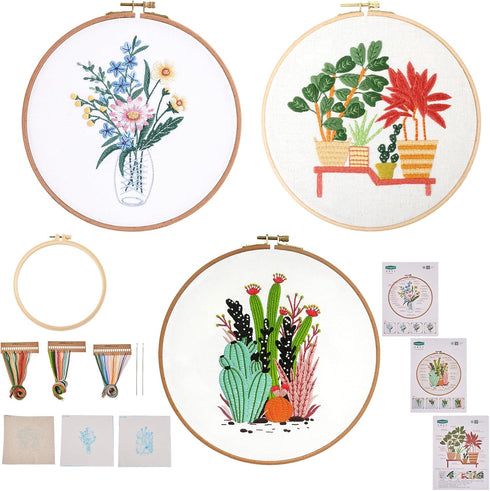 Spritewelry 3 Sets Cactus Embroidery Kit for Adults Beginners Counted Stamped Cross Stitch Needlepoint Kit Starter Plant Pattern Fabric Hand Craft...