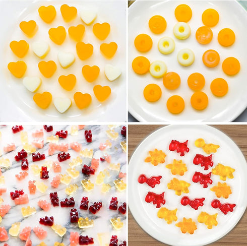 Gummy Bear Candy Molds Silicone, Gummy Molds with 2 Droppers, Non-Stick Silicone Candy Molds Including Mini Dinosaur, Bear Shape, Hearts and Mini ...