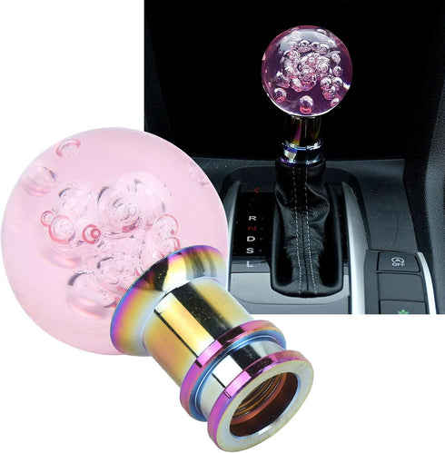 Manual Shift Knob Gear Stick Shifter Pink Crystal Bubble with 3 Threaded Adapters Universal...