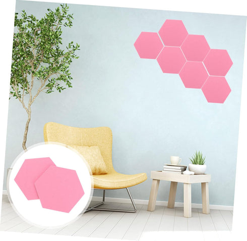 STOBOK 12 Pcs Felt Backdrop Wall Sticker Black Decor Cork Hexagon Felt Bulletin Board Tiles Self Adhesive Felt Board Pink Decor White Felt Hexagon...